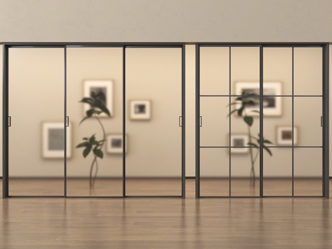 现代玻璃推拉门 窄边框推拉门 玻璃移门 阳台推拉门su模型