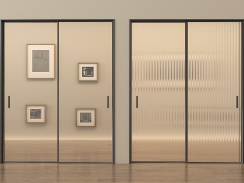 现代玻璃推拉门 窄边框推拉门 厨卫门 阳台推拉门su模型