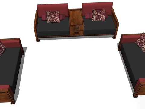 实木沙发 多人沙发 沙发 组合沙发su模型