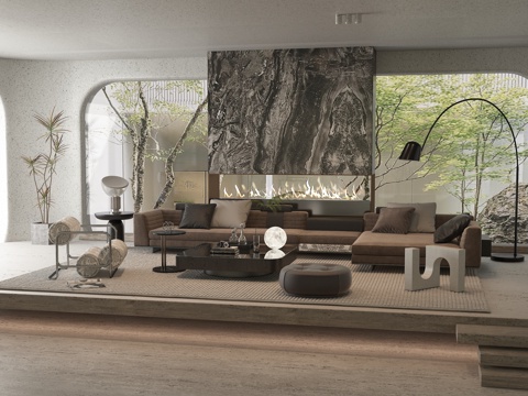  现代大平层客厅3d模型 