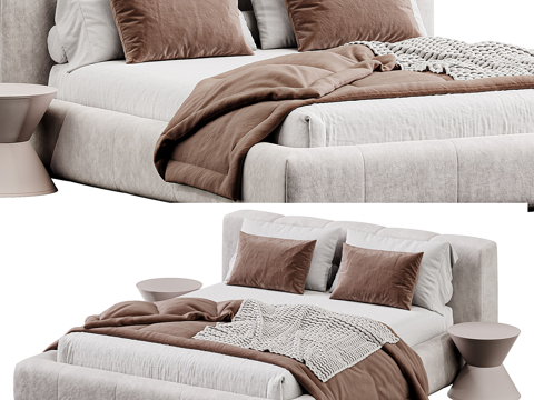  现代侘寂布艺双人床3d模型 