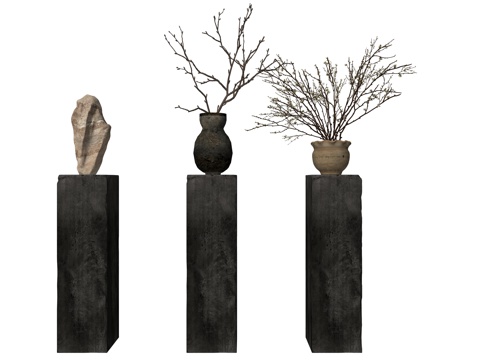 中式花瓶花艺植物摆件su模型