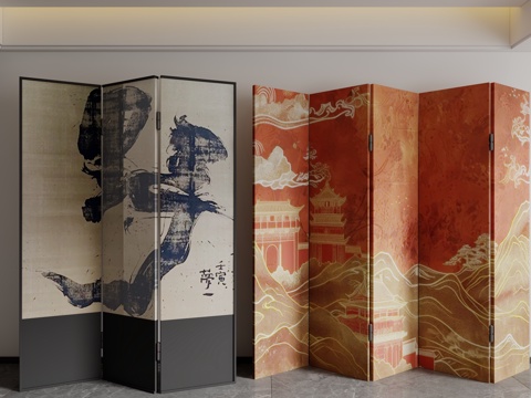 新中式屏风隔断3d模型