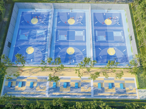 现代运动篮球场 标准篮球场su模型