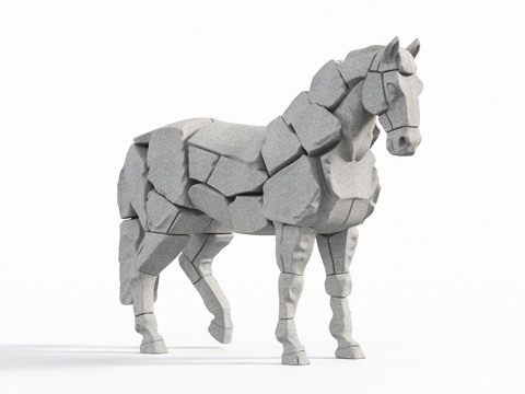  马雕塑 石块拼接雕塑 动物雕塑 景观雕塑 公园雕塑 马艺术雕3d模型 