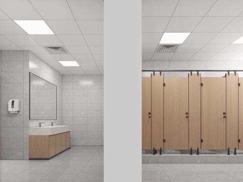 现代极简公共卫生间_卫生间_无障碍卫生间_盥洗间_公共卫生间su模型