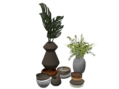 现代花瓶植物装饰摆件su模型