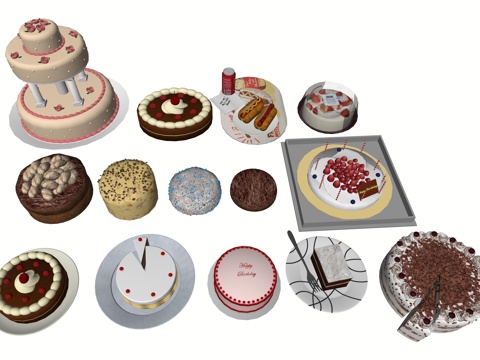 现代美食蛋糕su模型