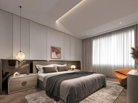  现代卧室 现代主卧 现在意式卧室 梳妆台  现代奶油风卧室3d模型 