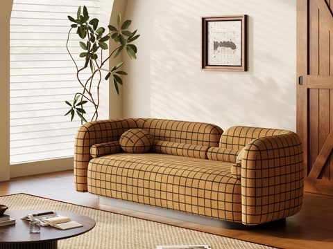 现代中古风沙发 多人沙发 休闲沙发su模型