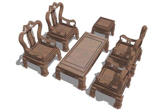 实木桌椅 实木椅子 实木桌子 椅子 桌子 茶几su模型