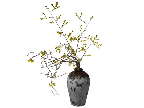 中式花瓶花艺植物装饰摆件su模型