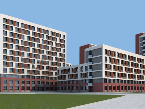 现代学校 宿舍楼su模型