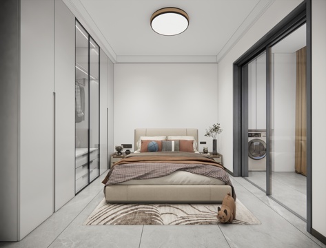 现代极简次卧_现代卧室_极简卧室_家居卧室su模型