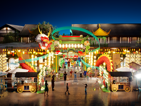  网红打卡国潮古风端午节日灯笼集市美陈su模型 