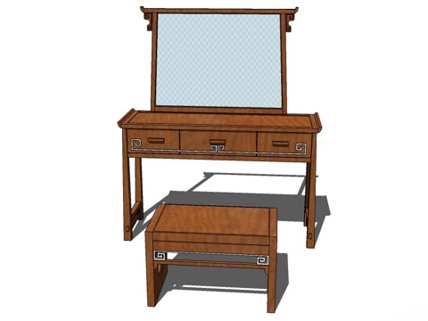 梳妆凳 凳子 实木凳子 梳妆台 实木梳妆台su模型