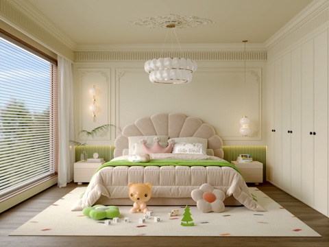  法式奶油风儿童房3d模型 