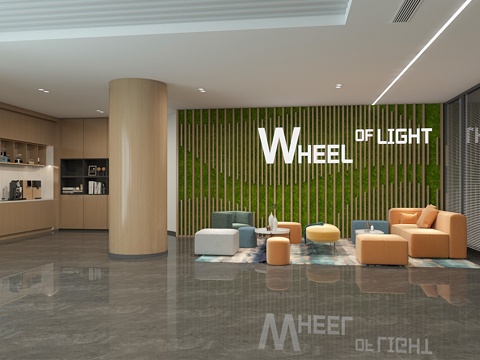  公共办公区 开放办公区  休闲区  绿植墙 水吧区3d模型 