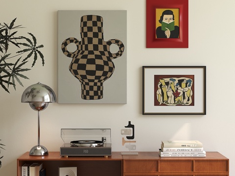 现代中古挂画组合su模型