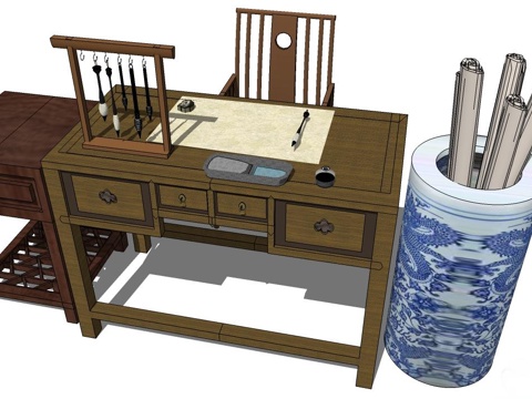 实木桌椅 实木椅子 实木桌子 椅子 桌子 书桌椅su模型