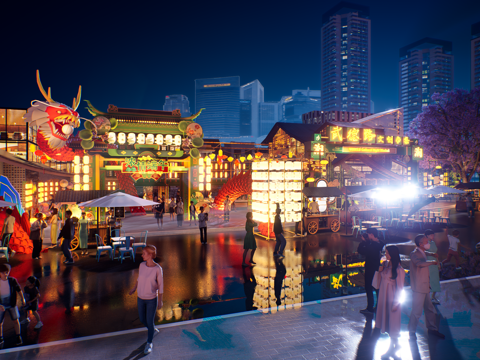 网红打卡国潮古风端午节日灯笼集市美陈su模型