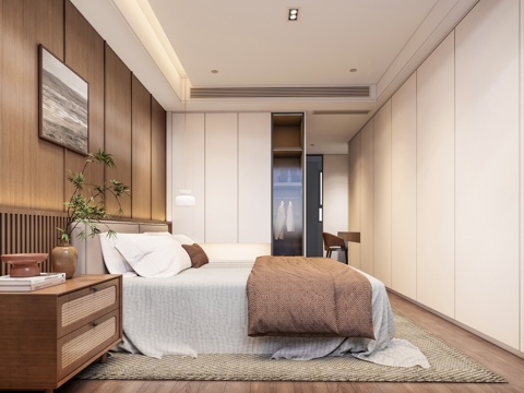 新中式中古家居卧室_新中式卧室_中古卧室_主卧_次卧_老人房su模型