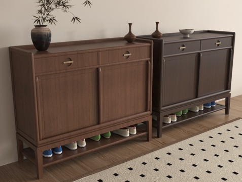 侘寂风鞋柜 边柜 玄关柜 矮柜su模型