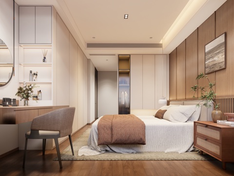 新中式中古家居卧室_新中式卧室_中古卧室_卧室_主卧_次卧su模型