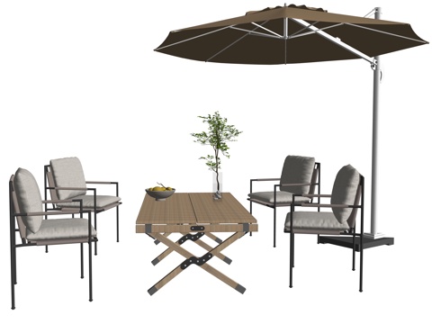 现代户外休闲桌椅遮阳伞su模型