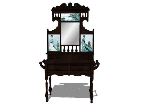 梳妆凳 凳子 实木凳子 梳妆台 实木梳妆台su模型