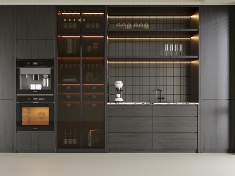 现代酒柜 餐边柜su模型