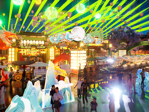 网红打卡国潮古风端午节日灯笼集市美陈su模型