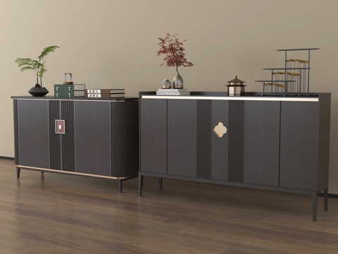 新中式玄关柜 边柜 装饰柜 摆件su模型