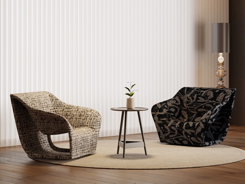 现代中古风沙发 单人沙发 布艺沙发su模型