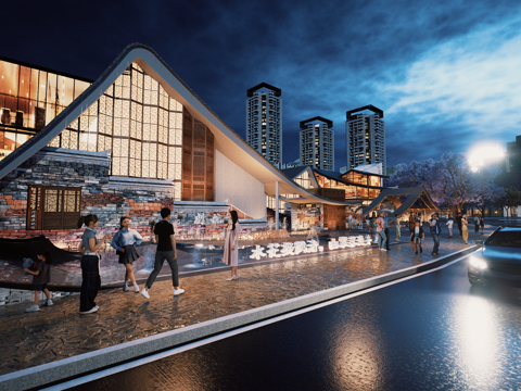 网红打卡国潮古风端午节日灯笼集市美陈su模型