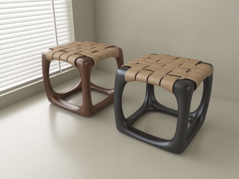 现代凳子 实木 方凳 原木妆凳su模型