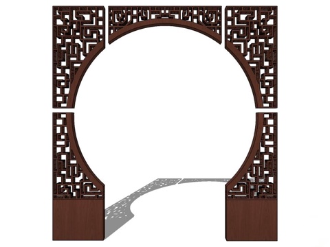月亮门 拱门 实木拱门su模型