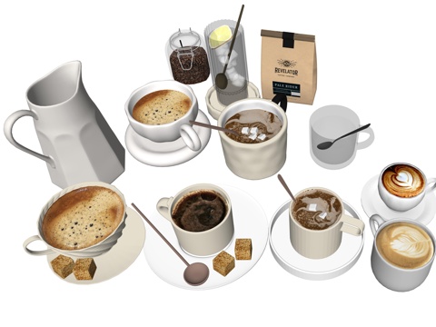 现代咖啡牛奶饮品su模型