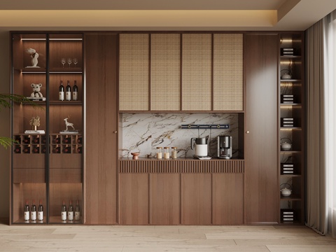  中古风酒柜 餐边柜3d模型 