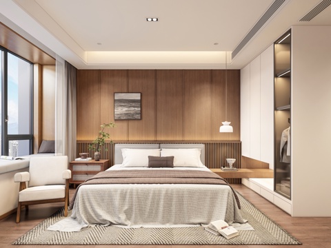 新中式中古家居卧室_新中式卧室_中古卧室_主卧_老人房_床_su模型