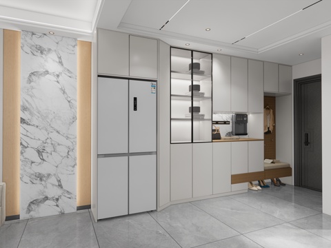 现代简约玄关_现代简约鞋柜_现代奶油鞋柜_鞋柜玄关_鞋柜su模型