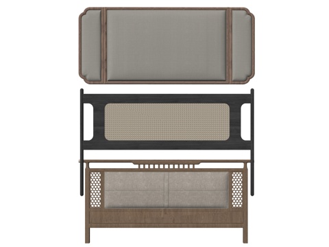 中古风床头床具su模型