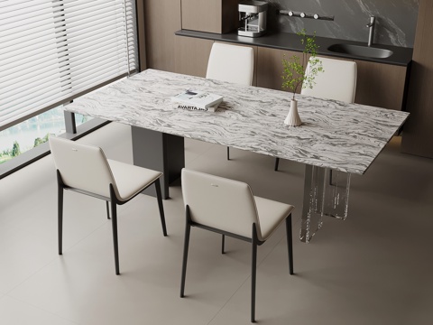 现代意式餐桌椅 极简餐桌su模型