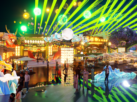 网红打卡国潮古风端午节日灯笼集市美陈su模型