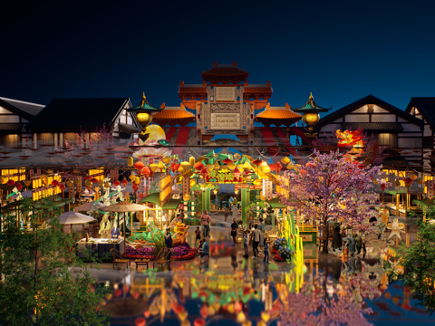  网红打卡国潮古风端午节日灯笼集市美陈su模型 