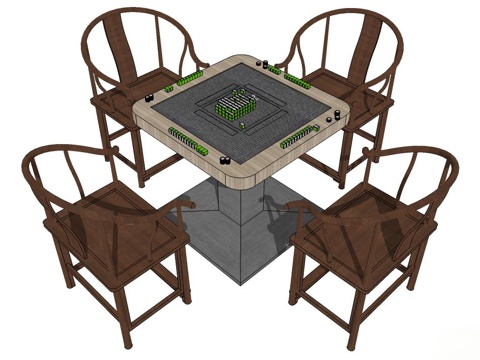 实木桌椅 实木椅子 实木桌子 椅子 桌子 麻将桌椅su模型