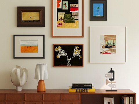 现代中古挂画组合su模型