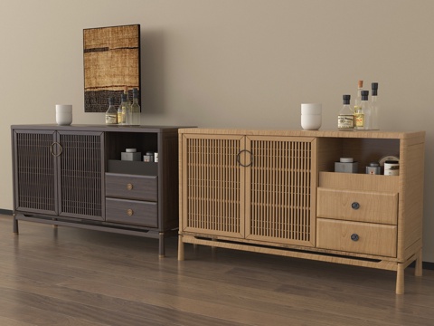 新中式餐边柜 装饰柜 茶水柜su模型