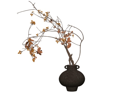 中式花瓶花艺植物装饰摆件su模型