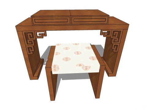 梳妆凳 凳子 实木凳子 梳妆台 实木梳妆台su模型